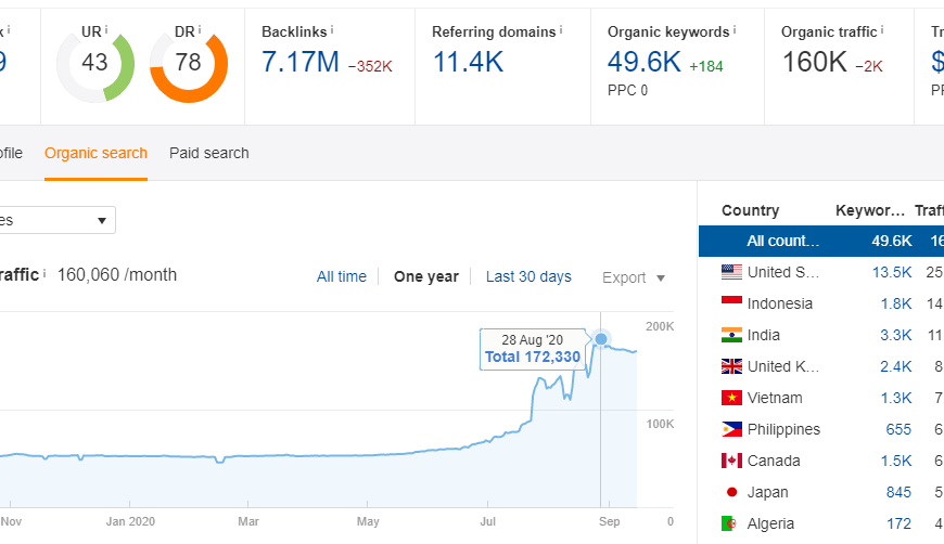 Organic Traffic in AHREFS