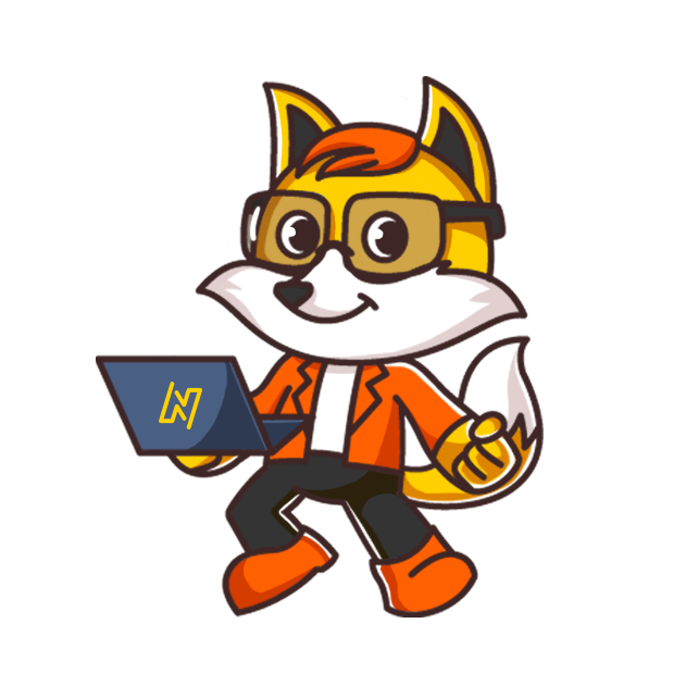 nytelock fox mascot holding laptop