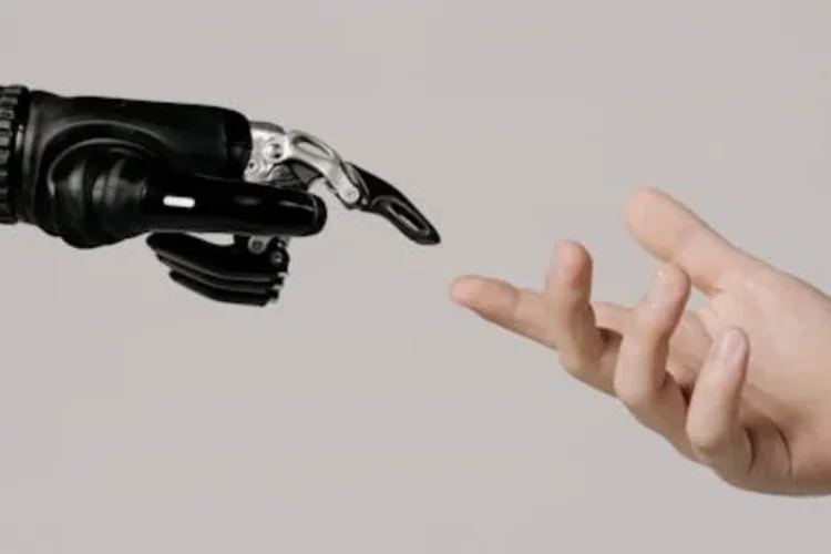 A bionic arm and a human arm